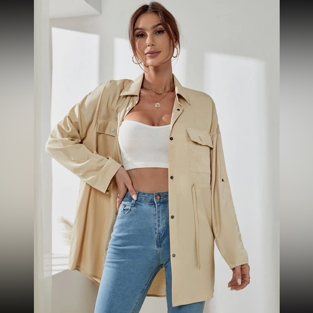 Drawstring waist flap detail longline shirt - Picture 5 of 5
